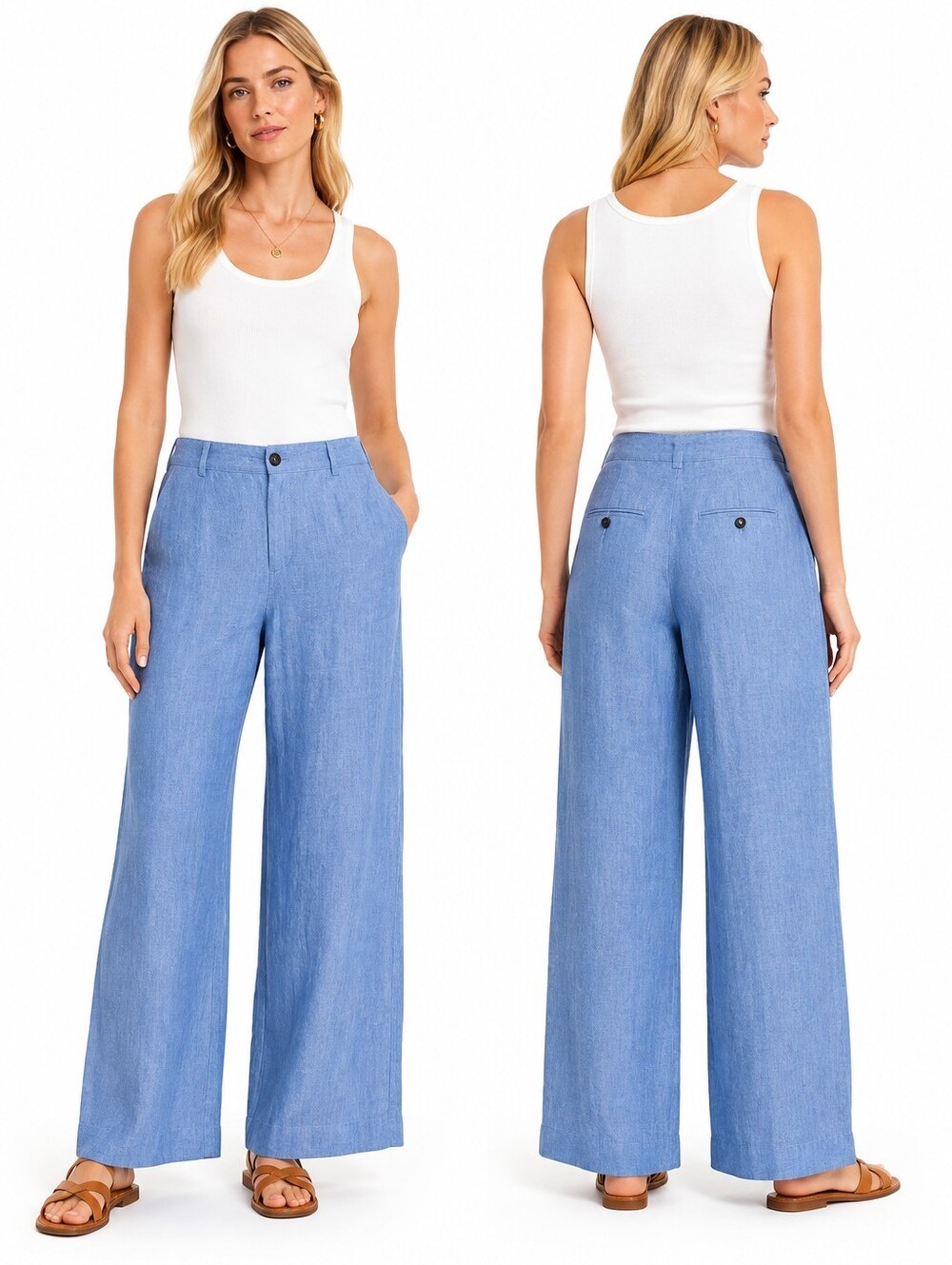 Boden Blue 100% Linen Wide Leg Trousers Pants Women Size 8R Casual Resort Chic